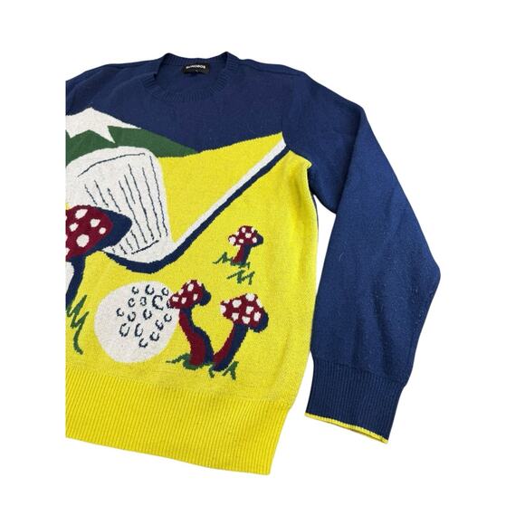 Bonobos XL Men’s Golf Mushroom Sweater Blue Yellow Wool Alpaca Blend Pullover - Picture 3 of 10